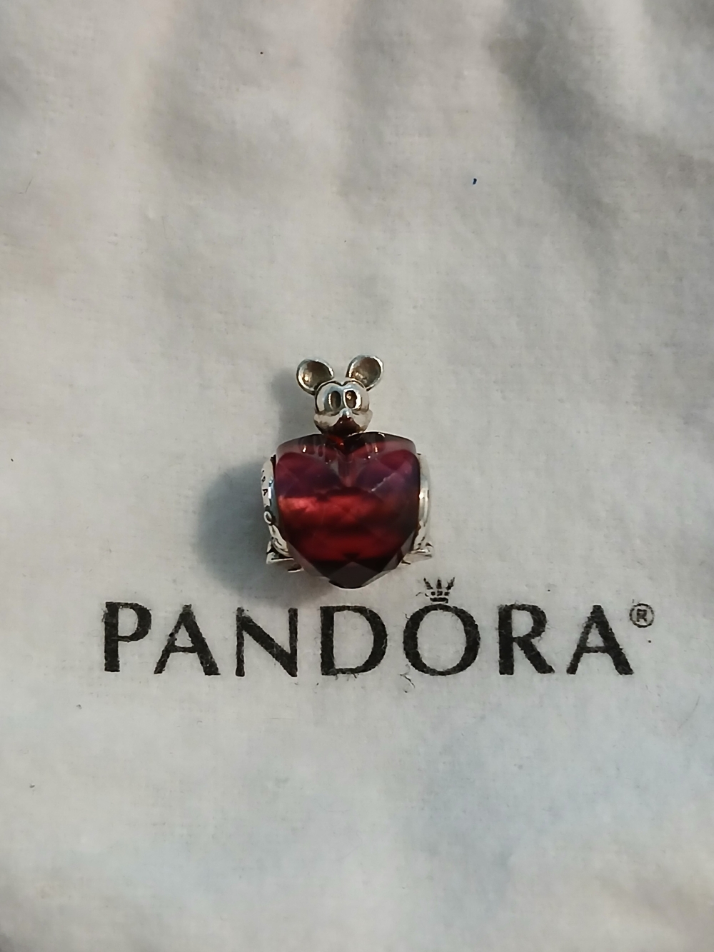 Disney Pandora Deep Red Heart Charm with Mickey